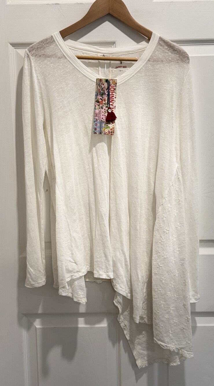 Johnny Was Cream Linen Knit Size XS Embroidered Lightweight Tunic Top Shirt NWT
